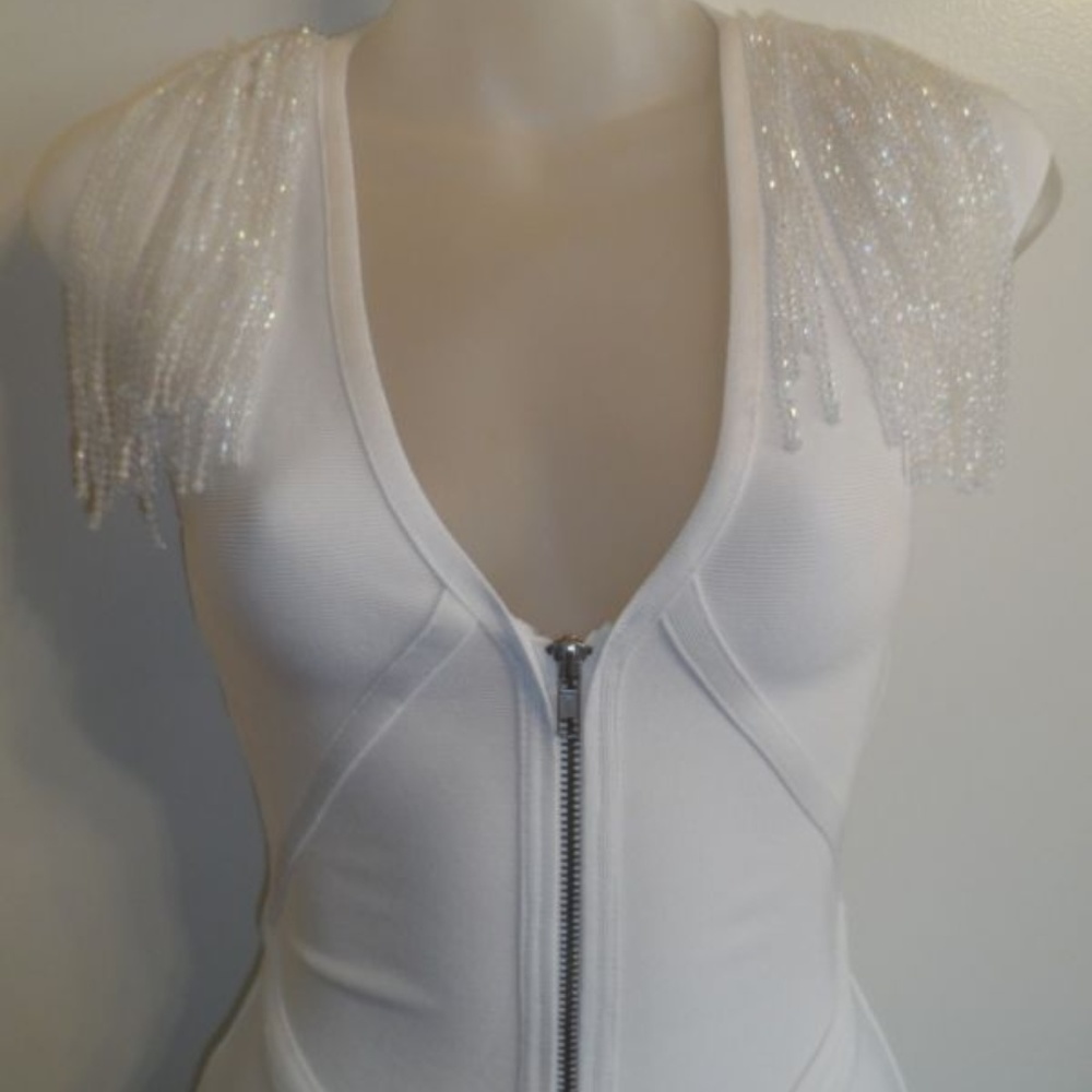 Unbranded Bandage Dress White Beaded Flapper